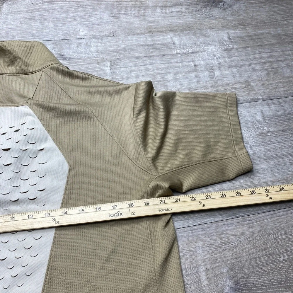 Nike Golf‎ Shirt Quarter Zip Mens L Tan Polyester Ventilated Back Laser Cut